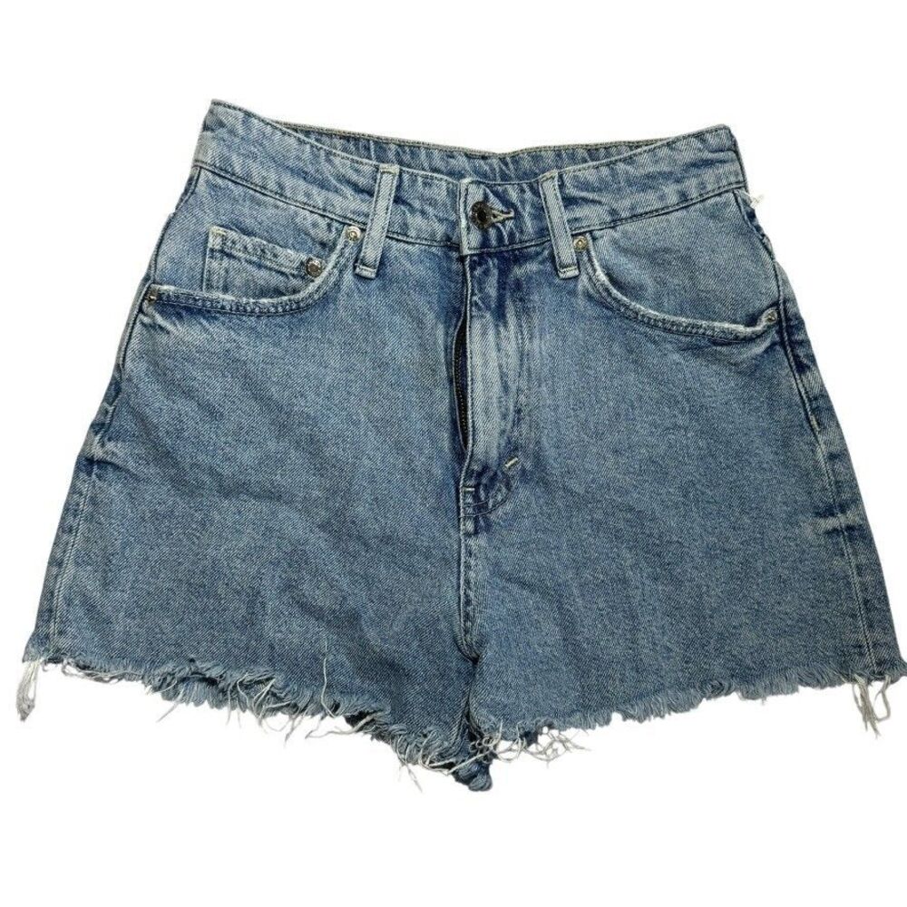& DENIM Women's Size 2 Cutoff Denim Shorts Washed Blue Boho Beach Fit High Waist
